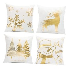 White Gold Christmas Throw Pillow Covers 18x18 Inch Set 18" x 18" Pack of 4 