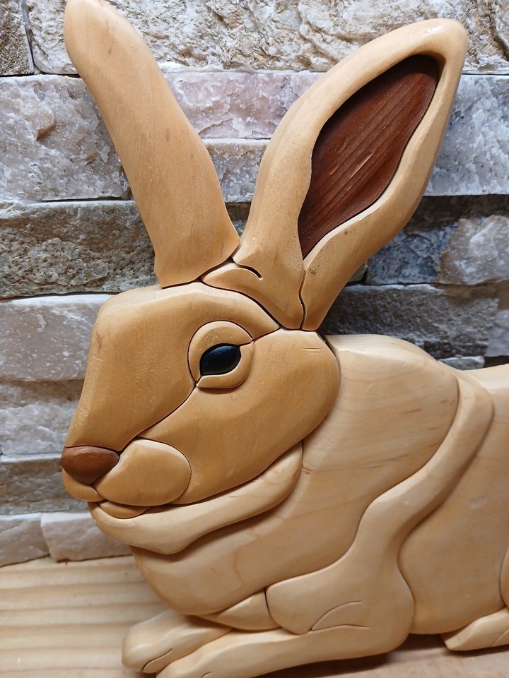 Wooden Rabbit Handmade From Maple Ca. Redwood and Ebony Hand Carved ...