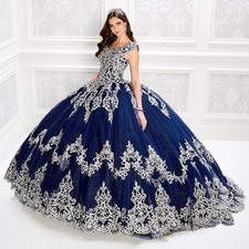 Navy Blue Quinceanera Dresses Shiny Lace Beaded Appliques Ball Gowns Sweet 15 16