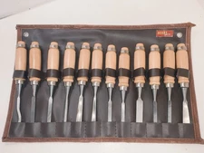 SteeleX 12 Piece Carving Chisel Set Features Beech Wood Handles / Steel Ferrules