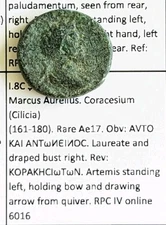 Roman Provincial - Marcus Aurelius, Coracesium. Rare AE17, Artemis