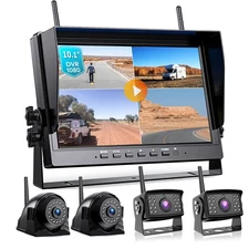 Wireless 10.1" DVR Monitor 1080P Backup Camera for Truck Caravan Rear View Kit