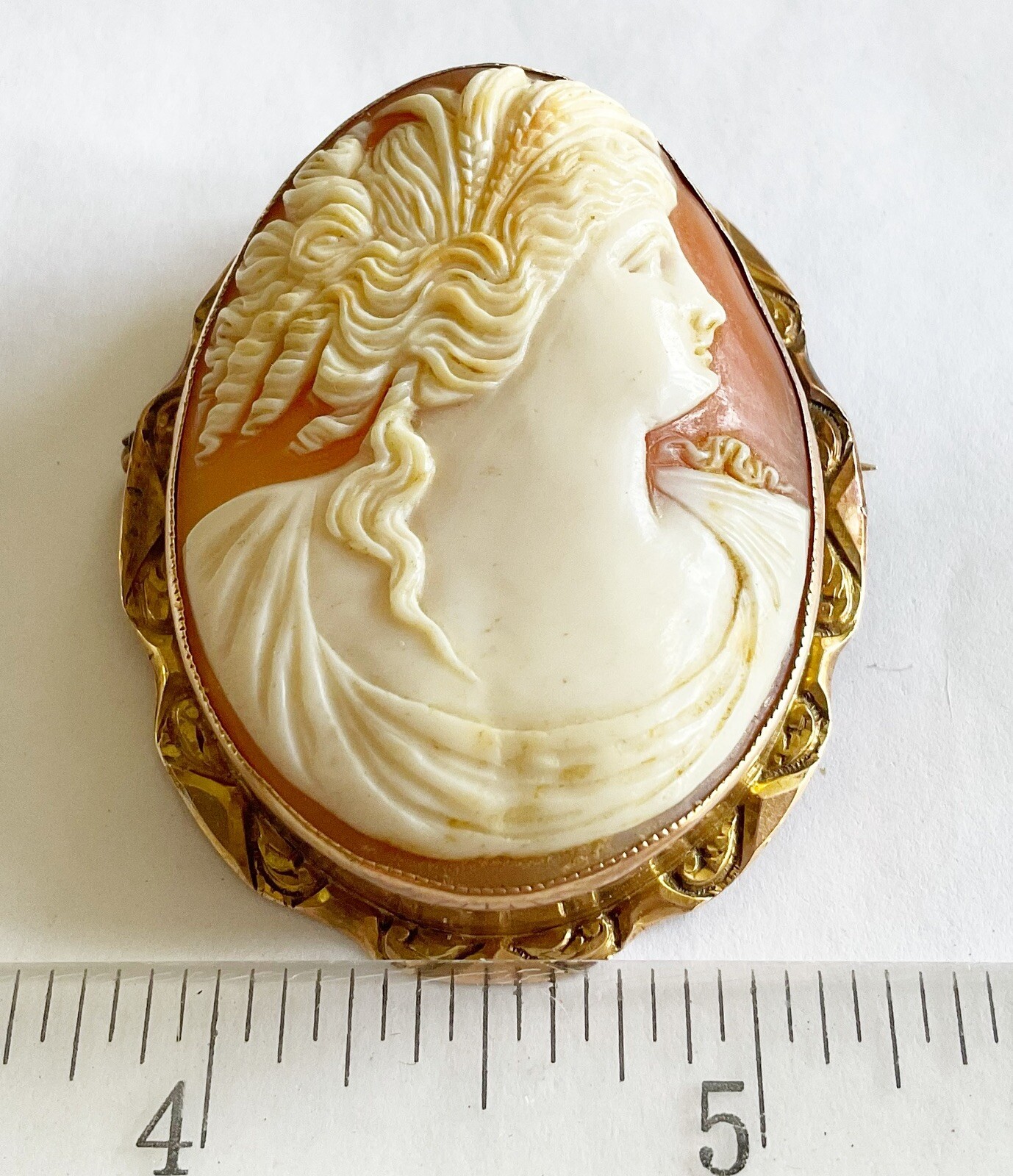 Antique Art Nouveau 10k Carved Shell Cameo Pin/Pendant - Gem