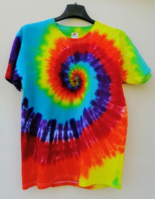T-SHIRT MAGLIETTA Spirale Rainbow Arcobaleno Tie Dye tinta a mano uomo  donna | eBay