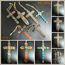 Western Country Rustic Tribal Aztec Cross Christmas Ornament Decor Gift Set of 6
