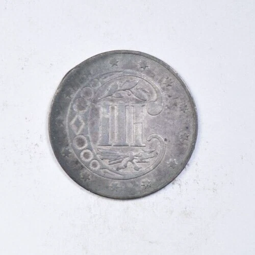 1860 THREE CENT SILVER ~NICE ORIGINAL NEVER-CLEANED AU ABOUT UNCIRCULATED! INV#4 - Image 2 of 2