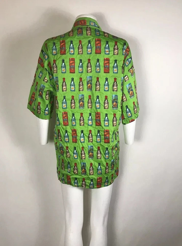 Camisa De Colección Gianni Versace Jeans Verde Estampado Botella Perfume S Foto 4 de 4