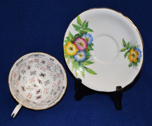 20er AYNSLEY Porzellan WISSEN für WAHRSAGEREI mit Spielkarten Set Tasse & Untertasse - Bild 2 von 5