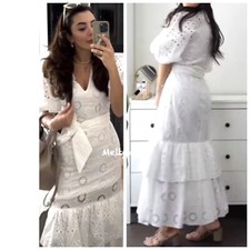 NWT ZARA BELTED EMBROIDERED DRESS OYSTER WHITE 169 Sz-XS