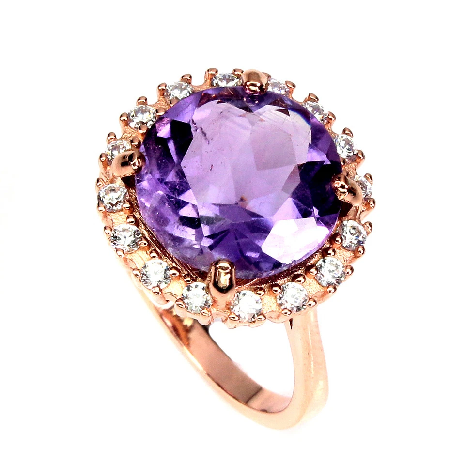 Anello In Argento Sterling 925 Con Gemma Di Ametista Rotonda 12Mm - Immagine 2 di 4