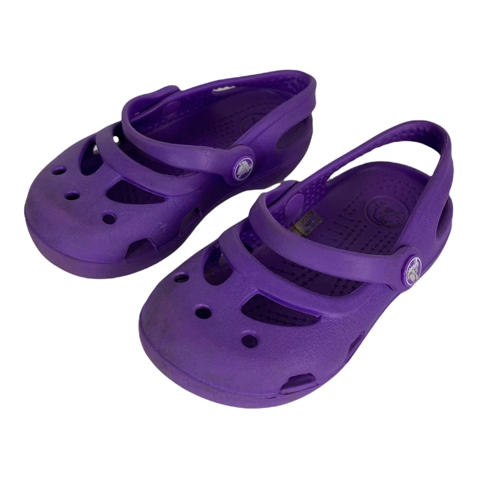 Sandalias Crocs Bebé Niñas Púrpura Puntera Redonda Sin Cordones Correa Superior C 7 Foto 3 de 4