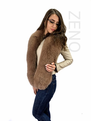 Fox Fur Stole 63'' (160cm) Saga Furs Collar Light Brown Color Wrap Fur Boa Scarf - Picture 6 of 6