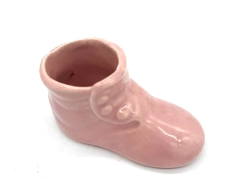 Vintage Shawnee Pottery Small 4.5" Ceramic Pink Baby Girl Bootie Planter