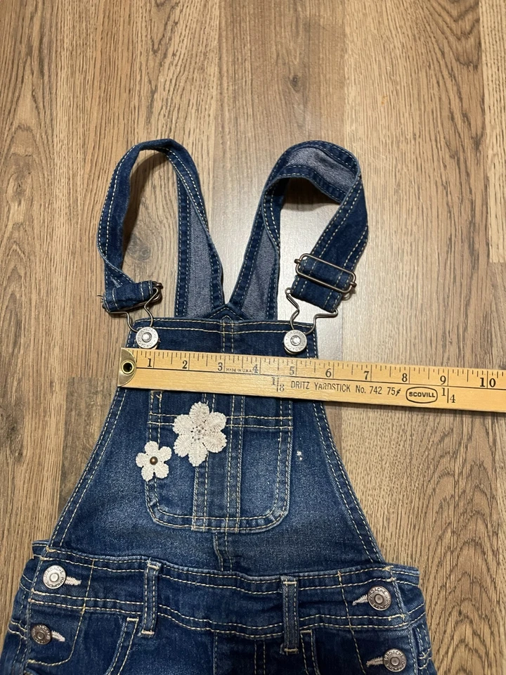 Jordache Overalls, Girls Size XS, Blue, Denim, Floral Embroidered - Image 4 of 4