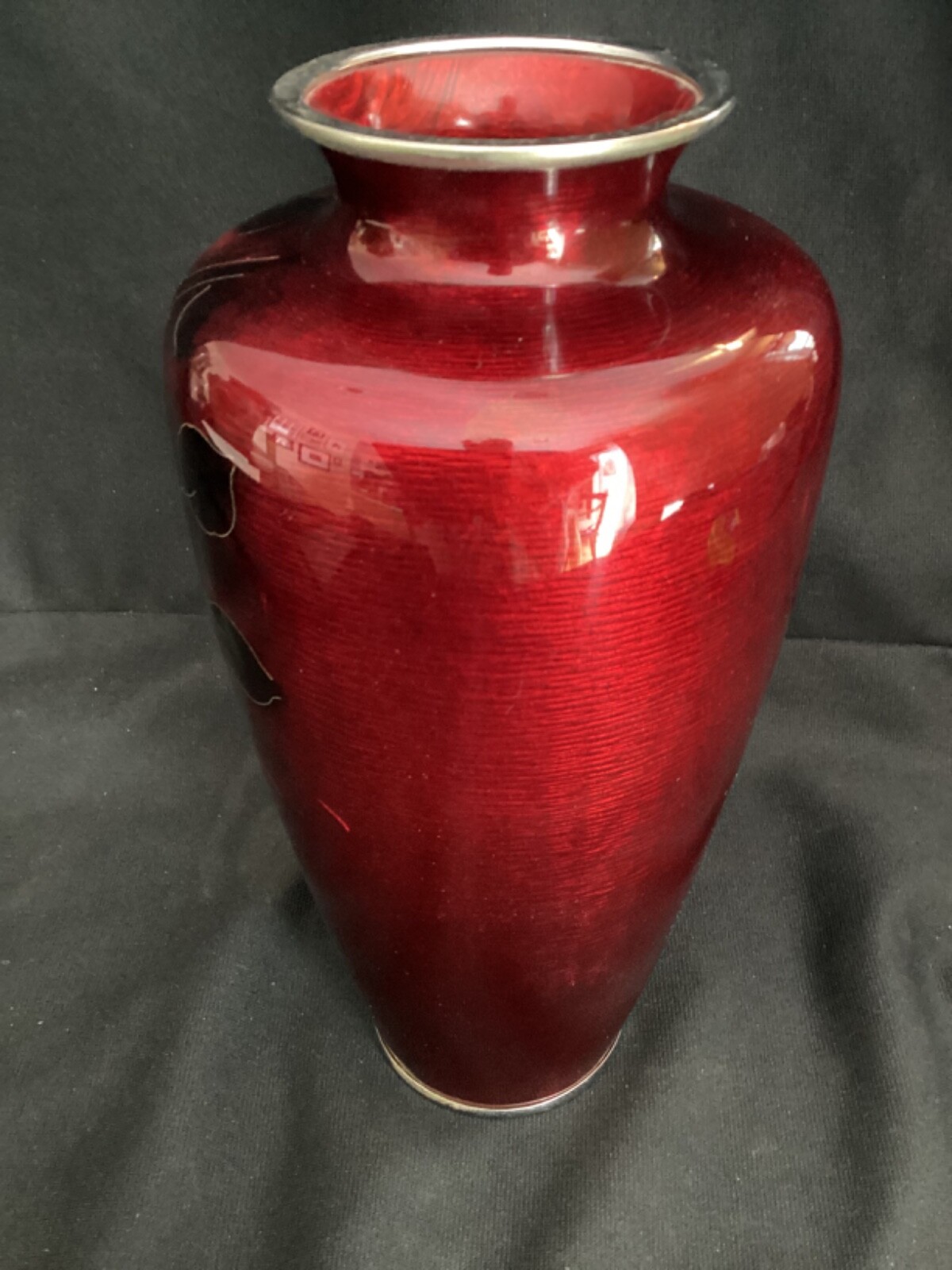 Signed ANDO 9 1/2” Tall Vintage Cloisonne Vase Red Pigeon Blood