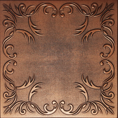 Glue Up Decorative Styrofoam Ceiling Tiles, ROVEN 20'' x 20'' Antique COPPER Black
