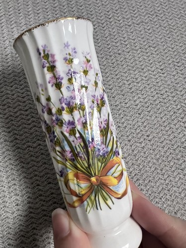 Flambro Bone China Mini Vase Sweet Lavender Augustus Rache 1988 Signed.5" T - Picture 3 of 9