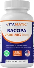 Bacopa Monnieri 2500mg Whole Plant  180 Caps Non GMO/No Gluten Made in the USA