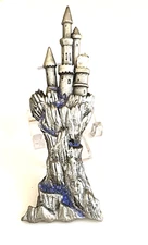 Vintage Retired JJ Jonette Jewelry Castle Crystal Rhinestone Brooch Pewter