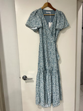 Fresh Soul Telia Maxi Dress Wrap V-Neck Floral Blue Green 6 NEW with Tags