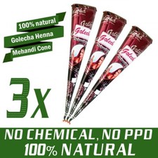 3 St&uuml;ck - 100% Natural Golecha Henna Tattoo Paste Kegel Cones, Rotbraun (75g)