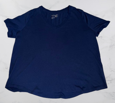 Terra & Sky 1X Womans Navy V-neck Short Sleeve Blouse/Top
