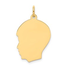 14k Yellow Gold Plain Facing Left Engravable Boy Head Charm Pendant L-1.07 Inch