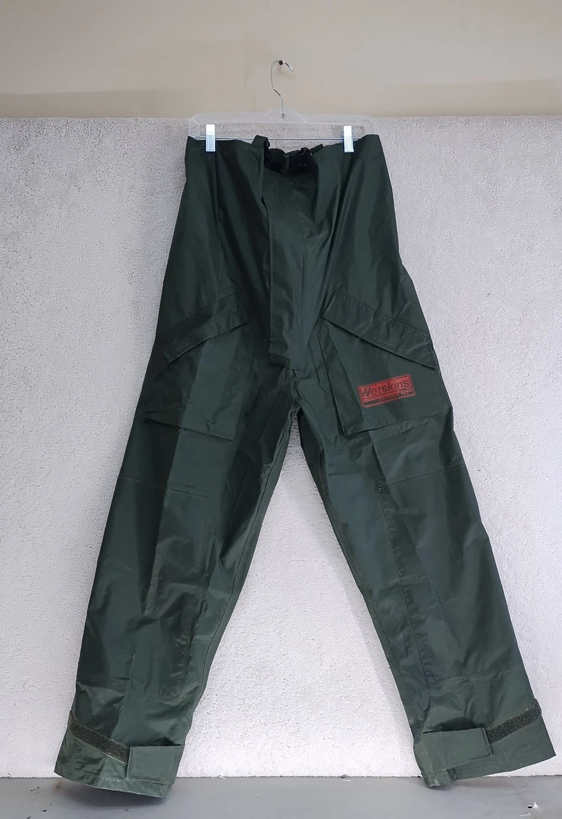 Wetskins Bib Rain Pants Mens L Green Waterproof Suspender Fishing PVC Nylon