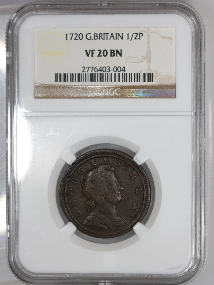 1720 Great Britain King George I 1/2 Penny NGC VF20BN - Image 3 of 4
