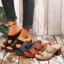 Women's Open Toe Chunky Heels Sandals Metal Decor Comfort Casual Summer Slides