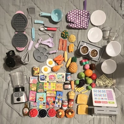 Mini Pretend Play Plastic Kitchen Set: Waffle Maker, Blender, Dishes, Food Lot