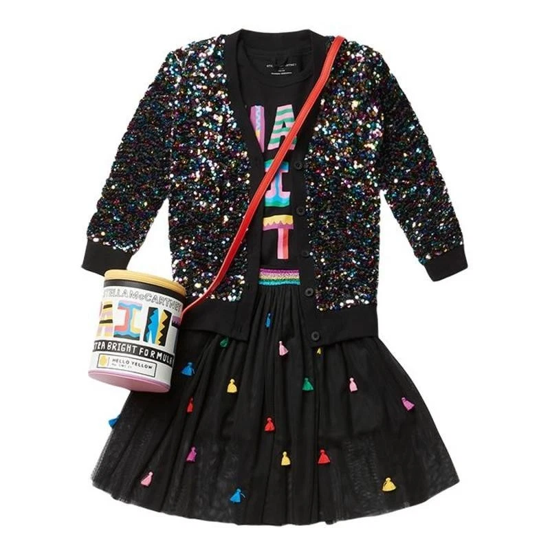NIÑA STELLA MCCARTNEY NIÑOS LENTEJUELAS MULTI NEGRO CÁRDIGAN SUÉTER 4 $150 Foto 2 de 4