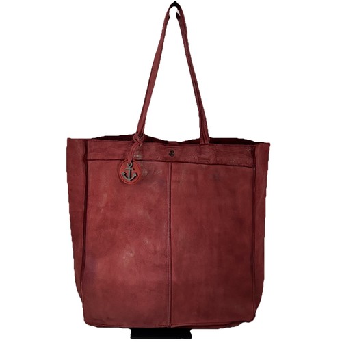Harbour 2nd Elbe Large Tote Bag Red Leather Shopper Unlined Magnetic Close