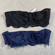 Victoria's Secret Bandeau Bras 2 Bras Blue Black Lace Medium New
