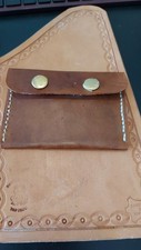 handmade leather mini wallet snap closure, 2 pockets rfid protected made in USA
