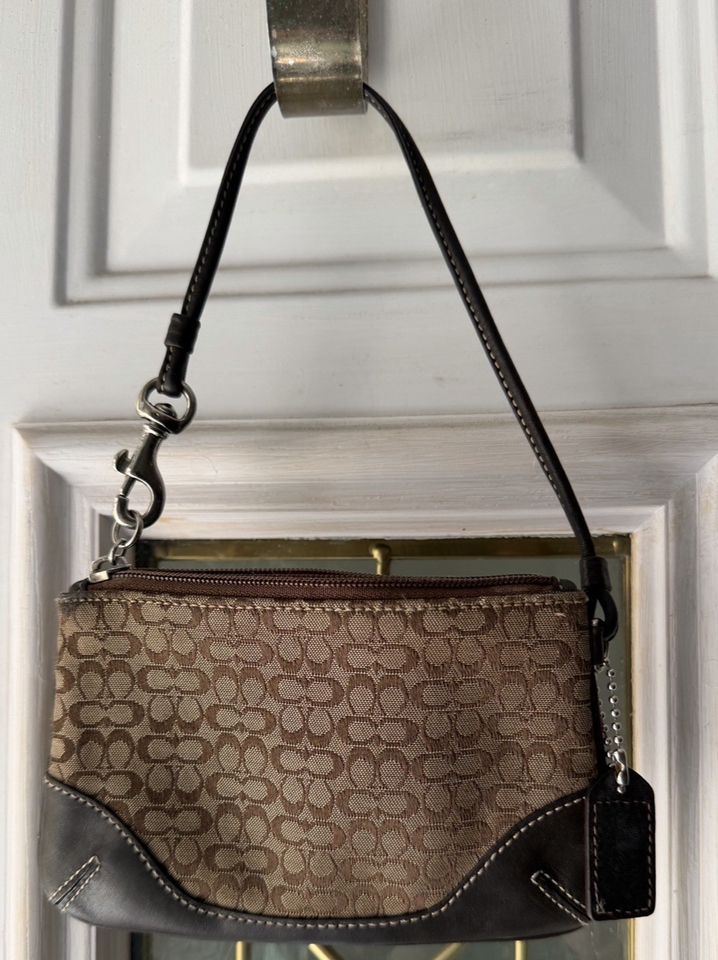 Coach Signature Brown Monogram Wristlet Leather Trip, Zipper Detachable ...