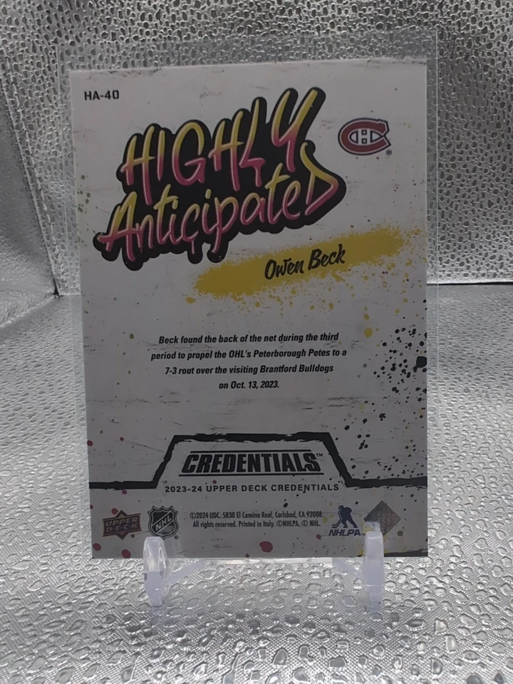 2023-24 Upper Deck Credentials Highly Anticipated #HA40 Owen Beck - Image 2 of 2