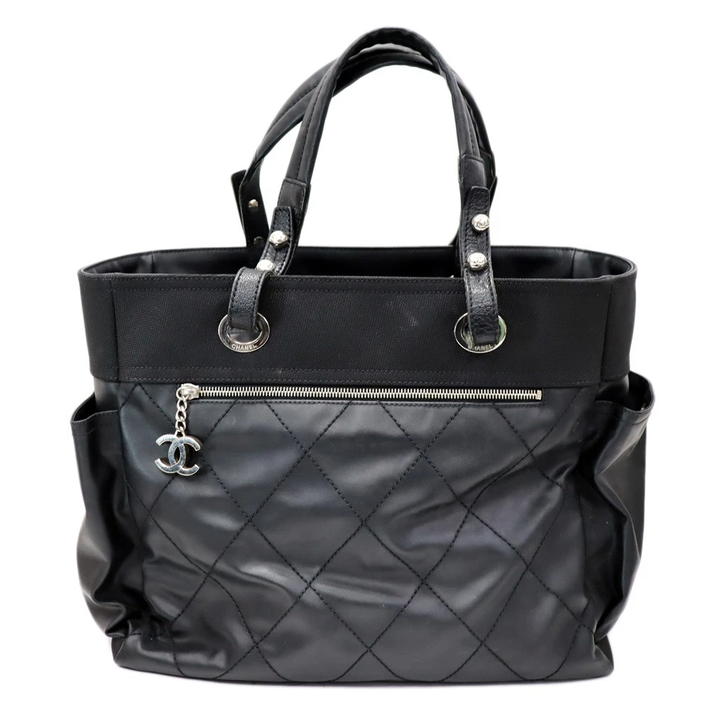Chanel — Chanel GM A34210 Canvas Black Tote Bag Silver Hardware with Papers #KNB824