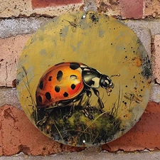 Gold Ladybug Round Aluminum Sign 20x20cm