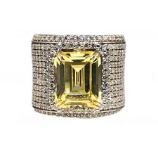 Emerald Cut Canary Yellow Simulated Diamond Engagement Ring Chunky 925 Silver