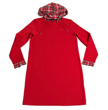 Tommy Hilfiger Sweater Dress Womens XS Red Plaid Hoodie Oversized Long Sleeve