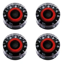 4pcs Black and Red Electric Guitar Bass Top Hat Knobs Speed Volume Tone AMP E...