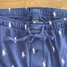 Polo Ralph Lauren Blue Pajama Lounge Pants All Over White Logo Pony Cotton L
