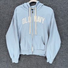 Old Navy Zip Hoodie Women Medium Blue Logo Fleece Casual Loungewear Sweatshirt