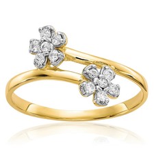 10K Solid Yellow Gold Double Flower CZ Ring