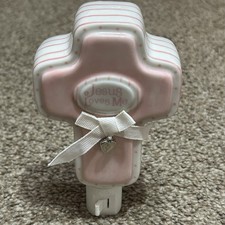 Vintage ENESCO Night Light Baby Girl Pink Cross Jesus Loves Me Ceramic