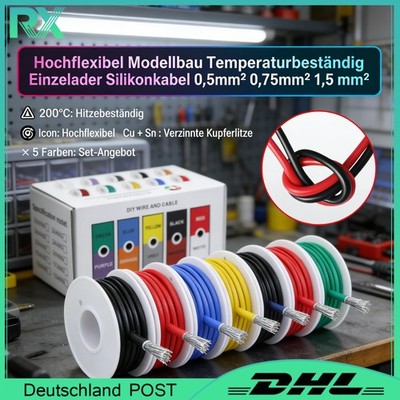Temperaturbeständig Einzelader Kabel 0,5-1,5 mm² Hochflexibel Repareturz Wire