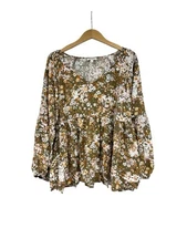 Andree By Unit Boutique Retro Dark Floral Babydoll Top Women’s Plus Size 2XL