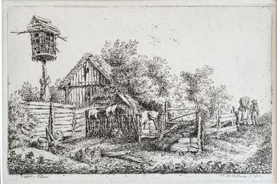 Therese de Holbein Landschaft Original Radierung mit Passepartout 1812
