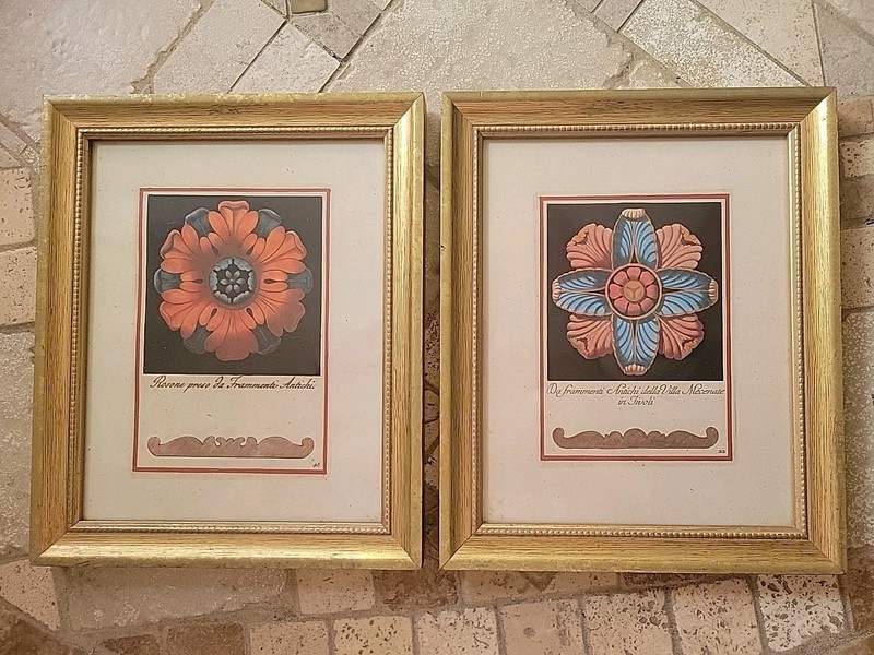 PAIR OF CARLO ANTONINI  ARCHITECTURAL ENGRAVINGD ROSETTES BOOK PLATES 9x11